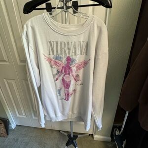 NIRVANA White Sweatshirt with Pink and Blue Design